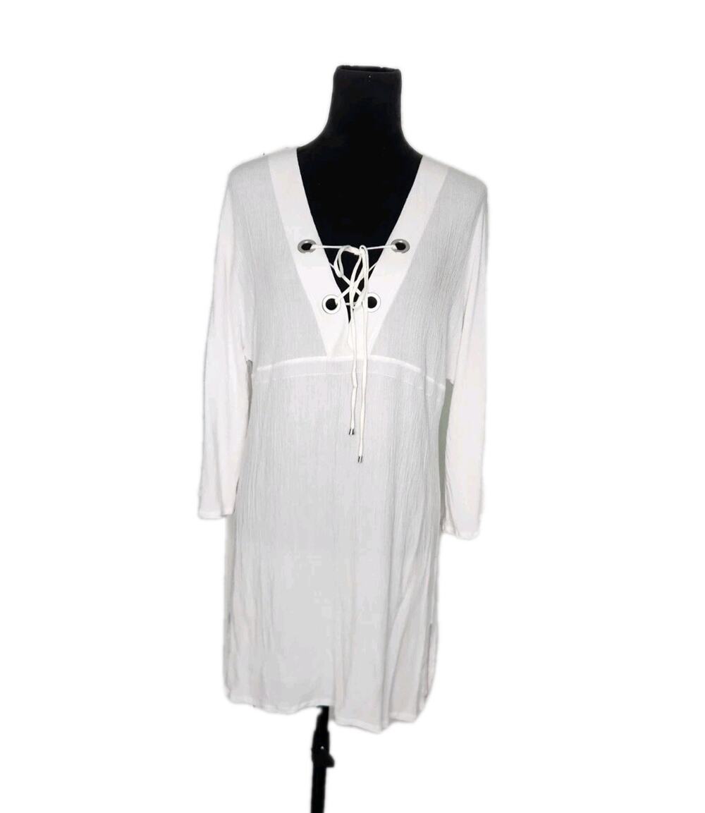 La Perla Women's White Lace-up Tunic Cover-up Dress Size 10 Resortwear